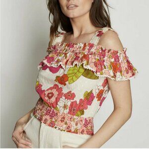 Love The Label Imogene Smocked Floral Ruffle Top From Anthropologie SIZE…